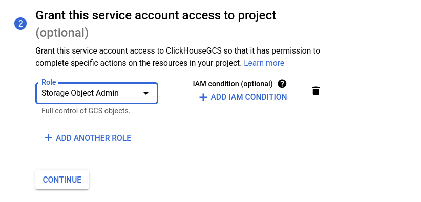 Выбор IAM роли Storage Object Admin в GCS