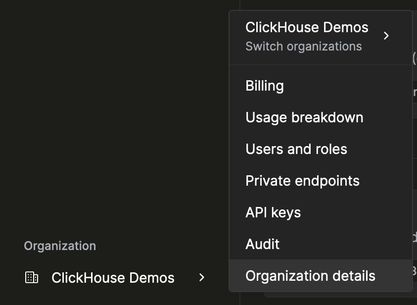 Вкладка акти�вности ClickHouse Cloud