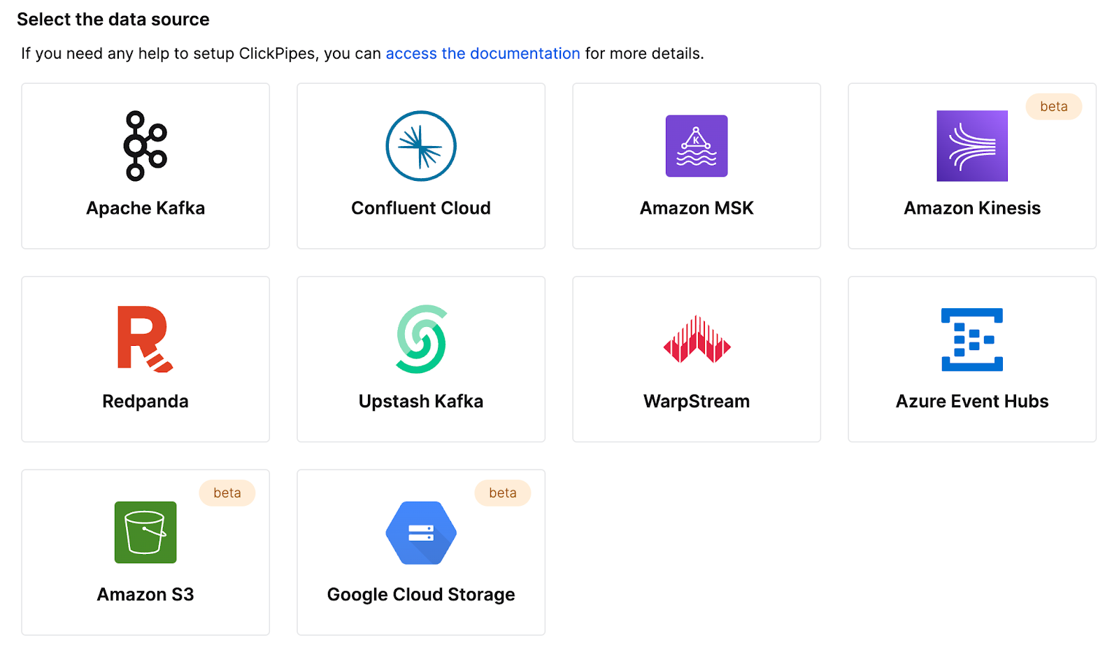 Интерфейс ClickPipes, показывающий параметры конфигурации интеграции с Amazon Kinesis