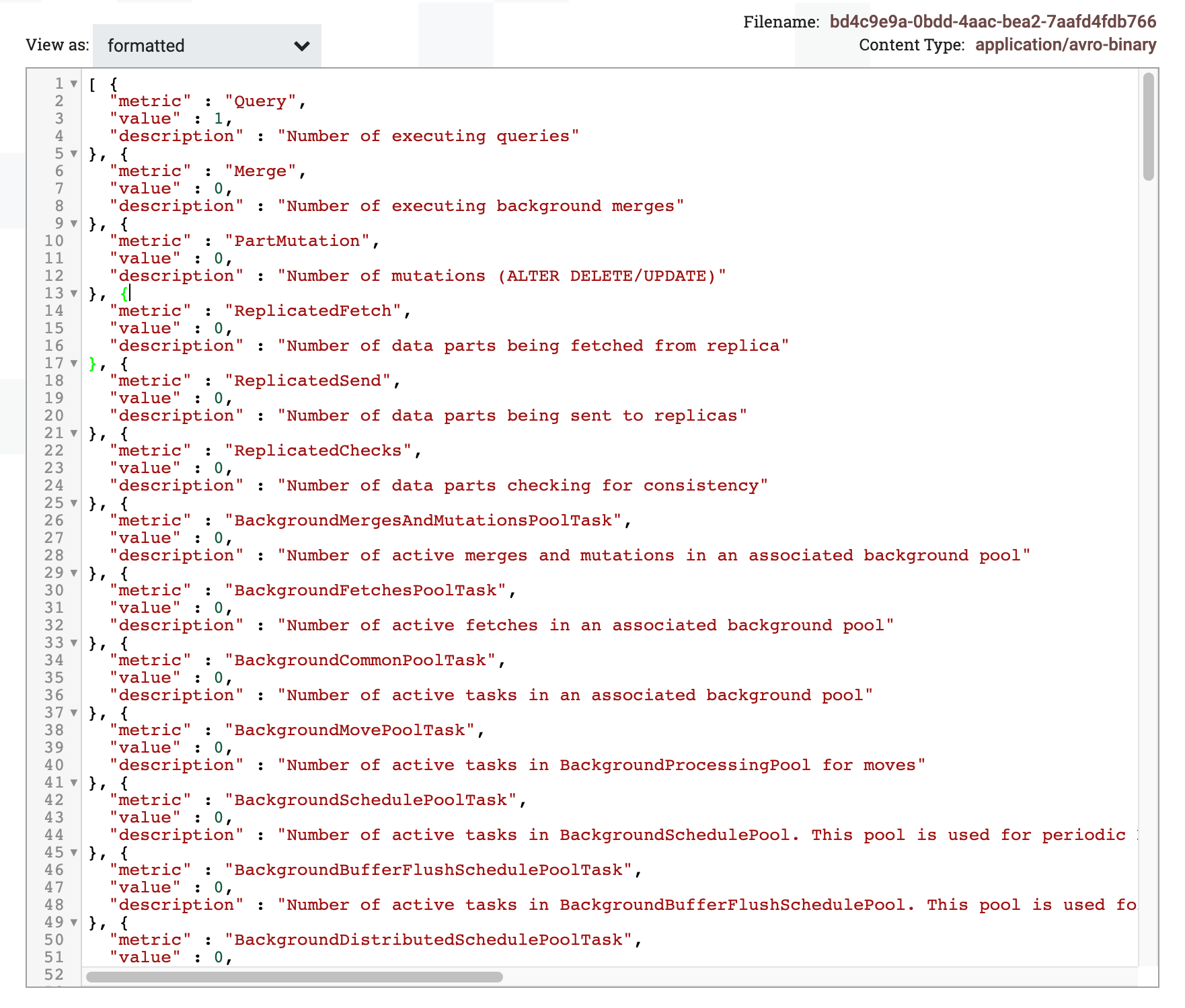 Просмотр содержимого FlowFile, �показывающий результаты запроса в отформатированном виде