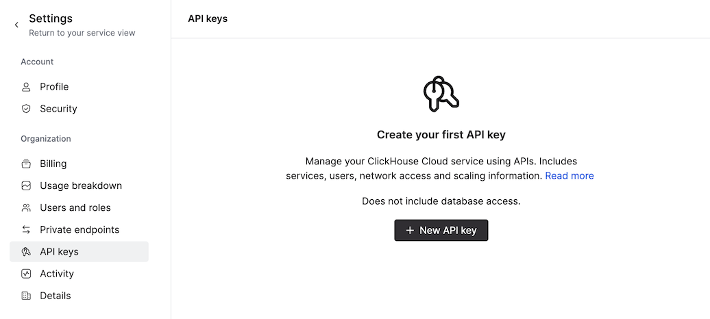 Страница ключей API