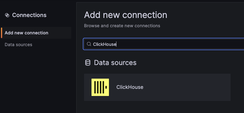 Выбор плагина ClickHouse на странице соединений
