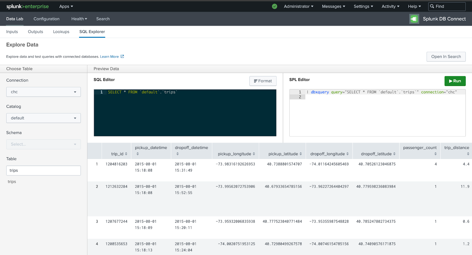 SQL-обозреватель Splunk, выбирающий соединение с ClickHouse