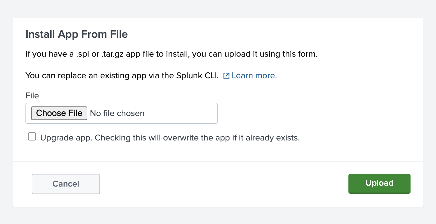 Диалог установки Splunk для загрузки аддона ClickHouse